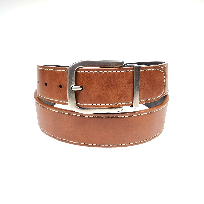 Black Brown Double Side Reversible Rotated Buckle PU Leather Belt for Men - Image 3