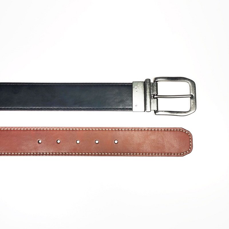 Black Brown Double Side Reversible Rotated Buckle PU Leather Belt for Men - Image 4