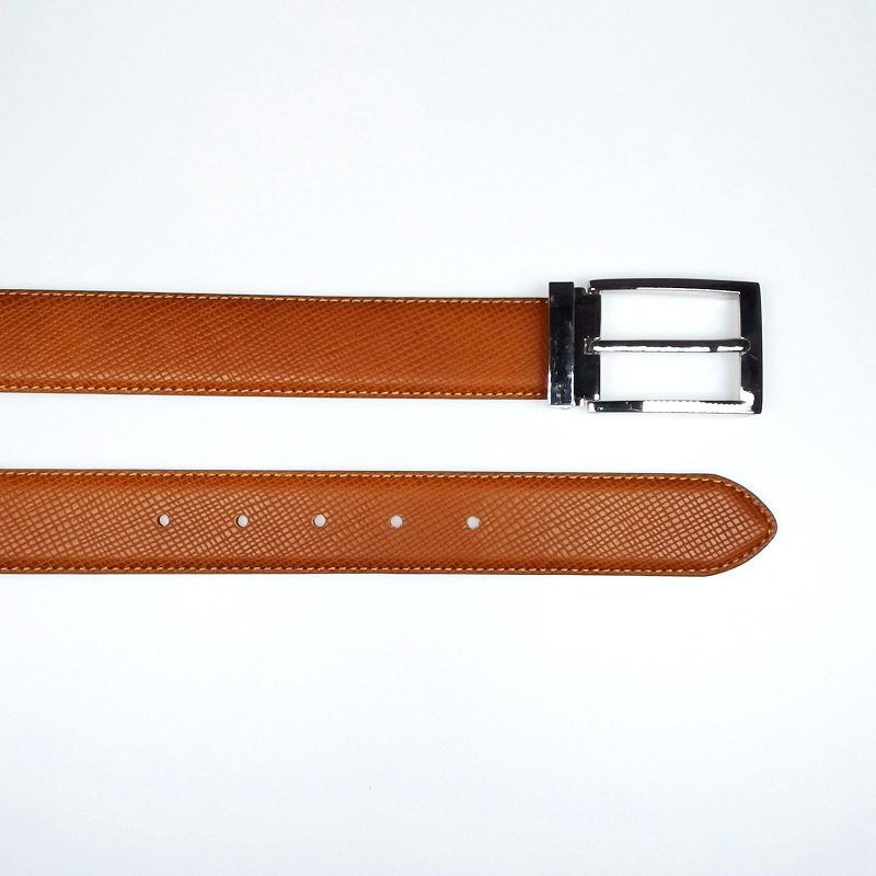 Classic Brown PU Leather Dress Mens Belt with Clip Pin Buckle - Image 3