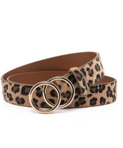Double O Ring Gold Buckle Corset Belt for Women Leopard Print  for Jeans Pants
