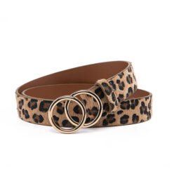 Double O Ring Gold Buckle Corset Belt for Women Leopard Print  for Jeans Pants