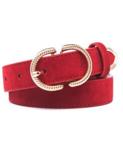 Genuine Suede Leather Belts for Women with Double D Ring Pin Buckle