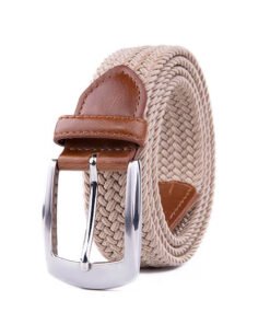 Casual Golf Braided Fabric Stretch Jeans Men Elastic Belt