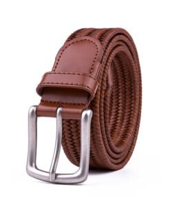 Vintage Bonded Leather Braided Belt Elastic Stretch Belt