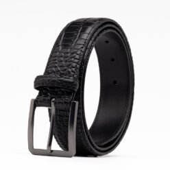 Croc‑Embossed Leather Single Prong Buckle Belt LA1240