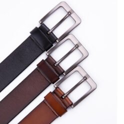 Alternative view of Wide Casual Dress Black Full Grain Genuine Leather Belt for Men LA2070
