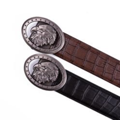 Alternative view of Eagle Antique Silver Retro Westen Crocodile Automatic Mens Leather Belt LA2075