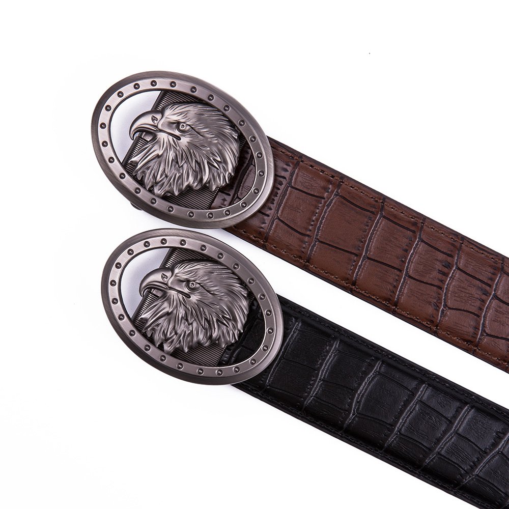 Eagle Antique Silver Retro Westen Crocodile Automatic Mens Leather Belt LA2075 - Image 2