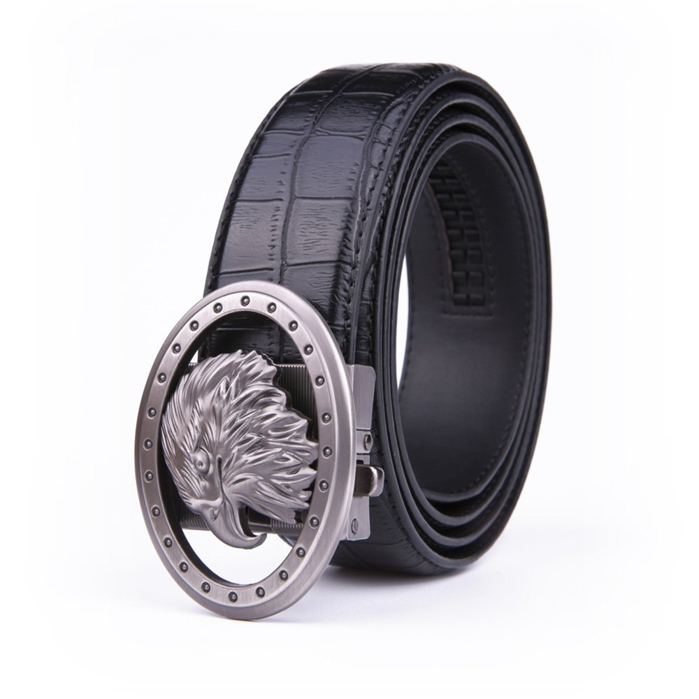 Eagle Antique Silver Retro Westen Crocodile Automatic Mens Leather Belt LA2075
