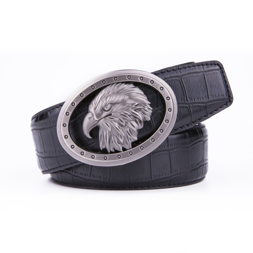 Eagle Antique Silver Retro Westen Crocodile Automatic Mens Leather Belt LA2075 - Image 4