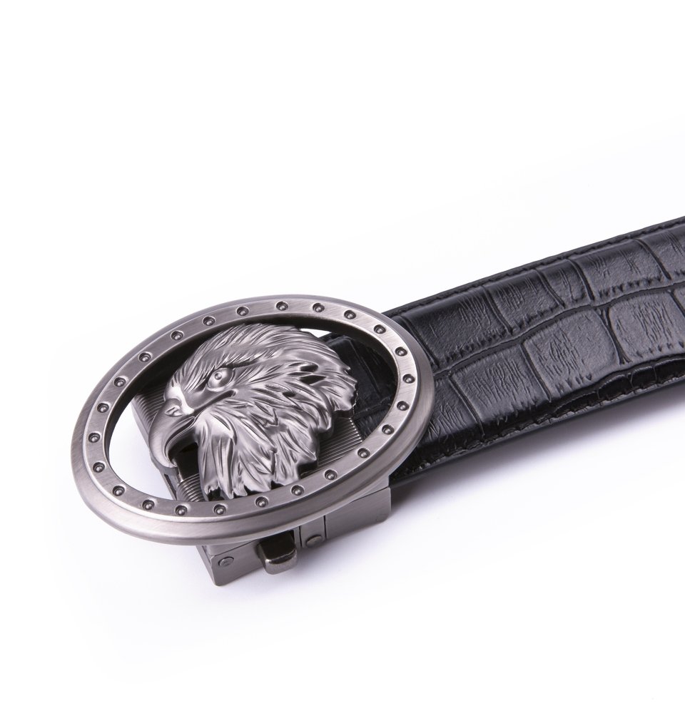 Eagle Antique Silver Retro Westen Crocodile Automatic Mens Leather Belt LA2075 - Image 5