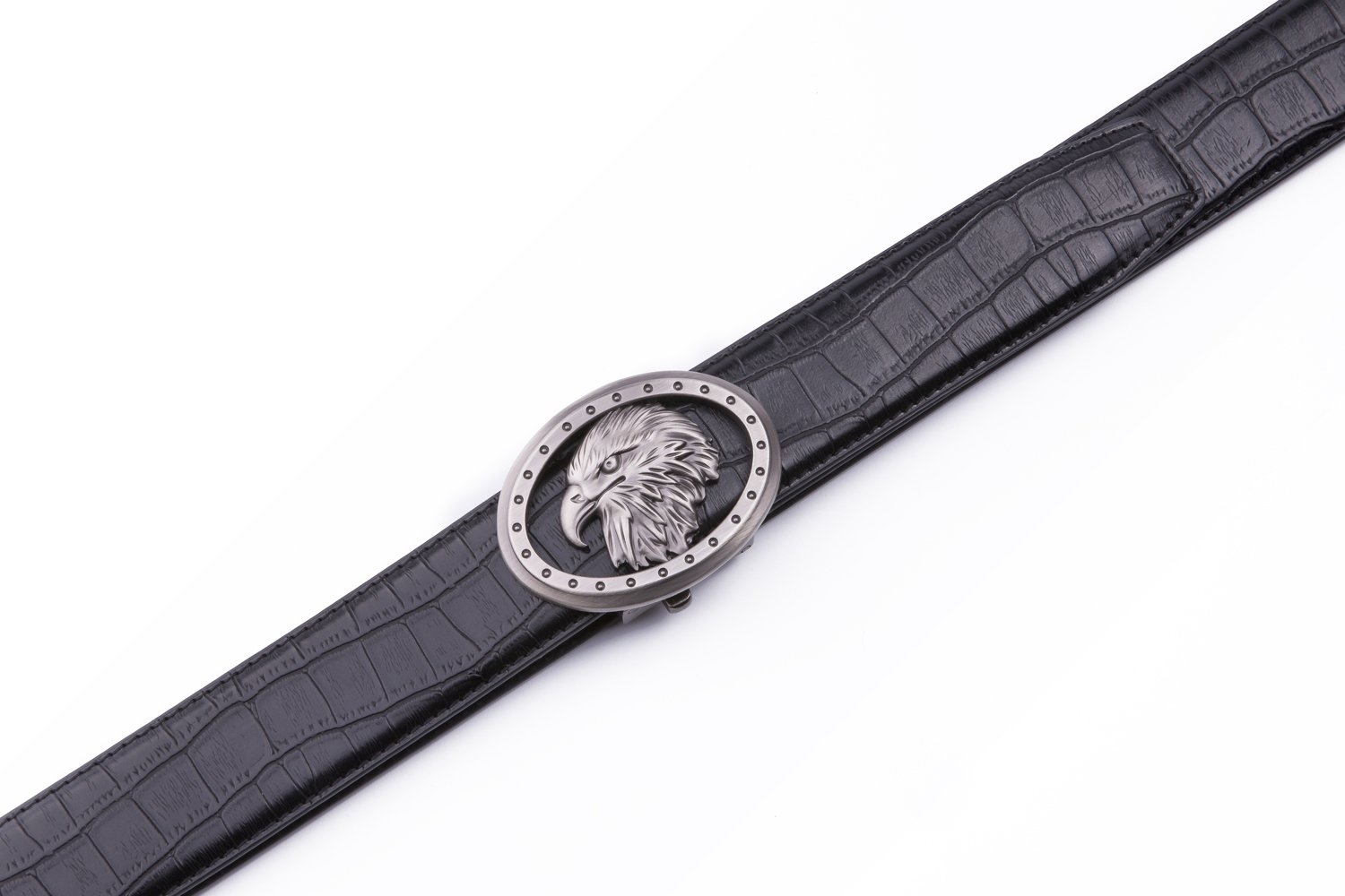 Eagle Antique Silver Retro Westen Crocodile Automatic Mens Leather Belt LA2075 - Image 6
