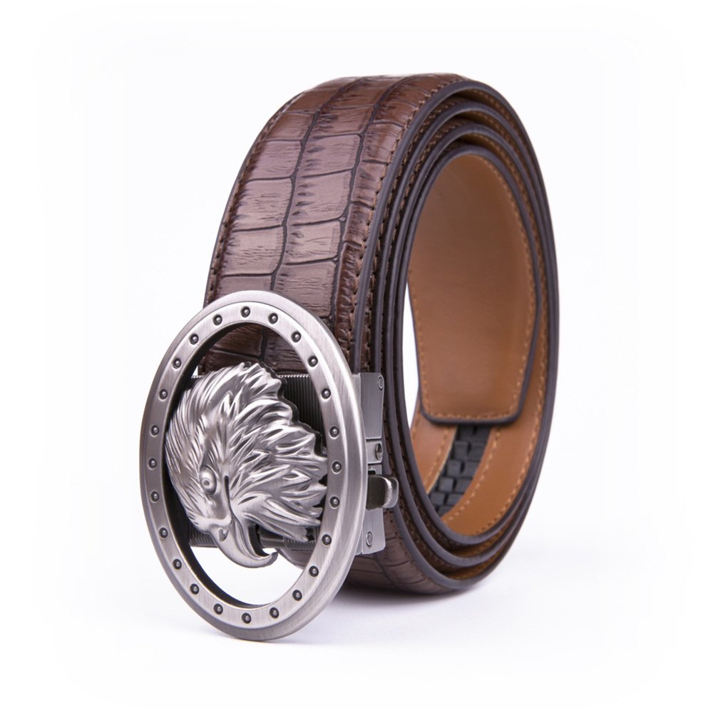 Eagle Antique Silver Retro Westen Crocodile Automatic Mens Leather Belt LA2075 - Image 7