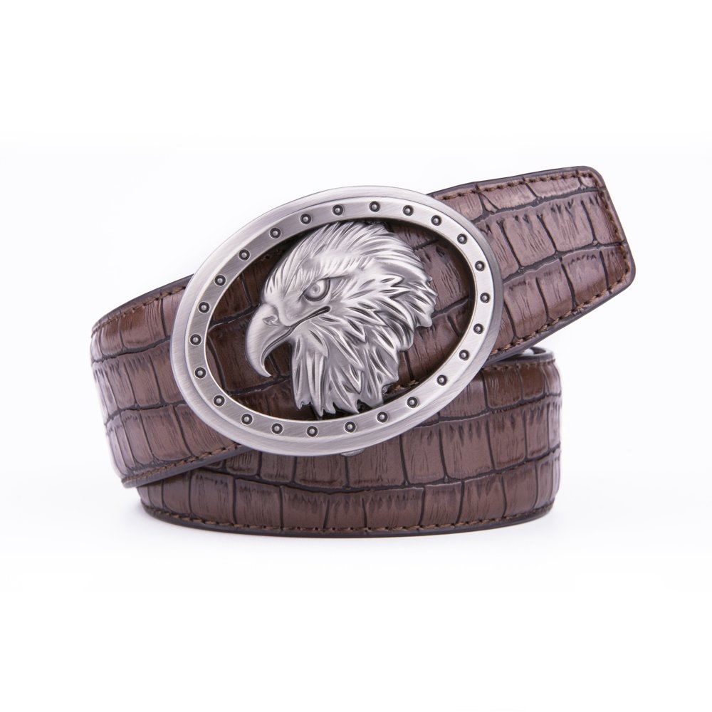 Eagle Antique Silver Retro Westen Crocodile Automatic Mens Leather Belt LA2075 - Image 8