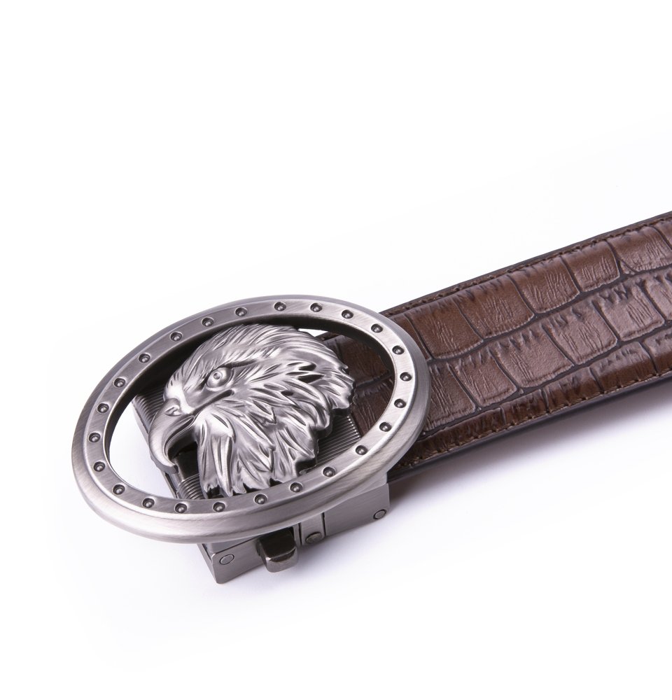 Eagle Antique Silver Retro Westen Crocodile Automatic Mens Leather Belt LA2075 - Image 9