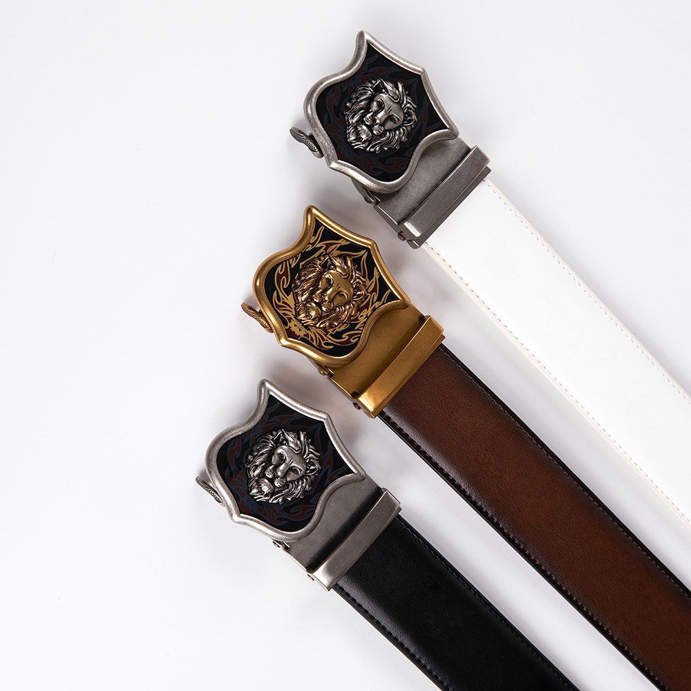 Lion Ratchet Mens Leather Belt Western Antique Automatic Belt Buckle LA2082 - Image 2