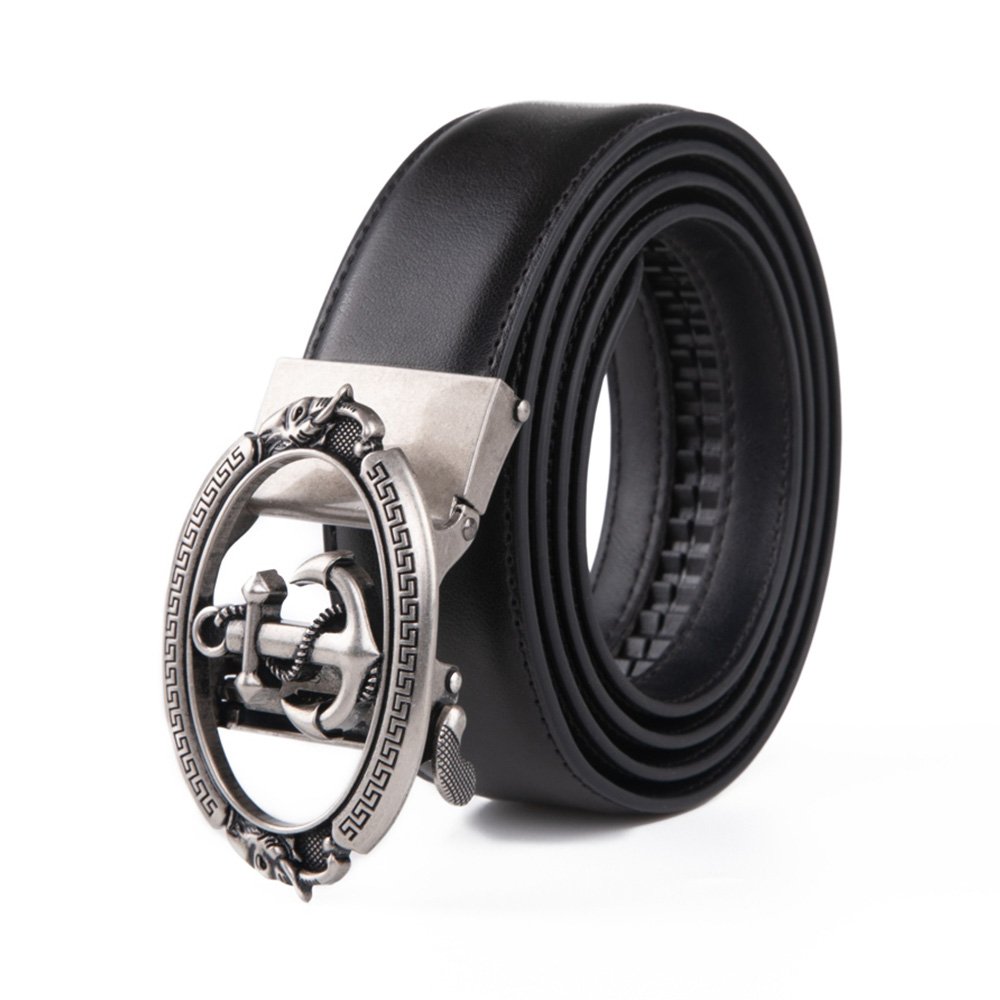 Black Anchor Automatic Buckle Ratchet Mens Leather Belt LA2084