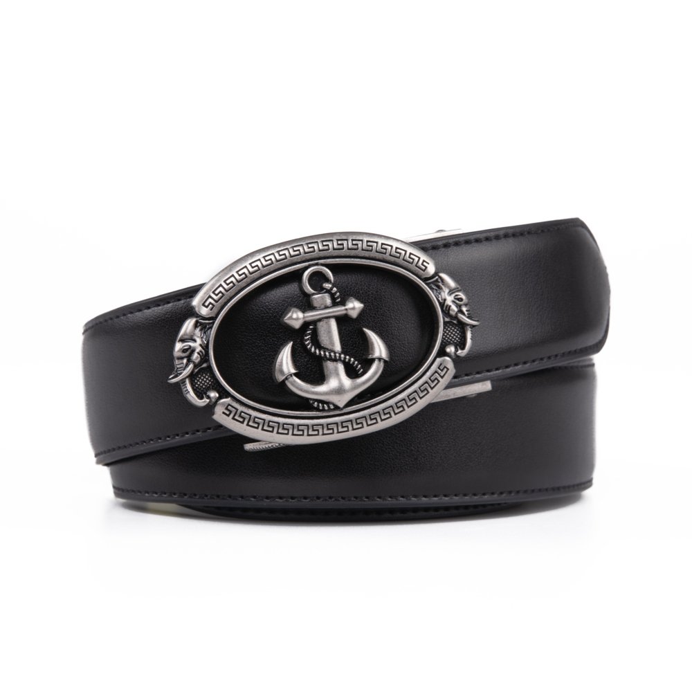 Black Anchor Automatic Buckle Ratchet Mens Leather Belt LA2084 - Image 4