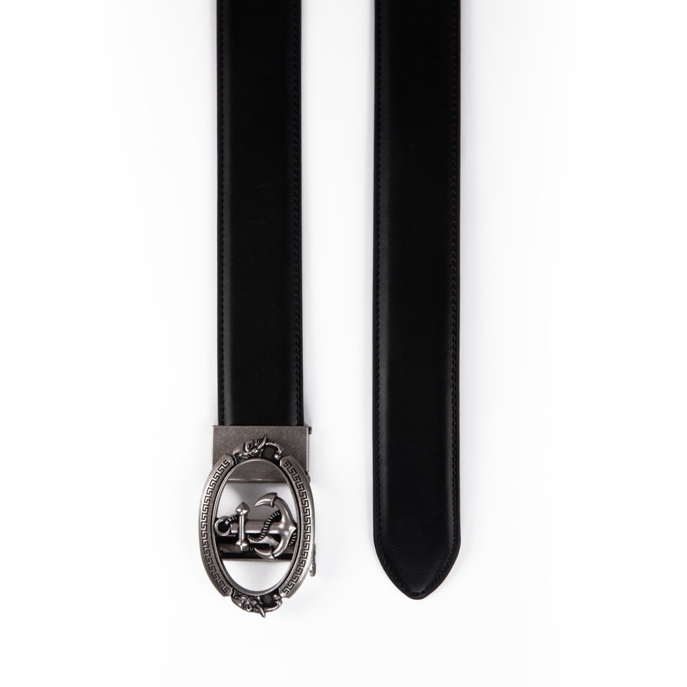 Black Anchor Automatic Buckle Ratchet Mens Leather Belt LA2084 - Image 5