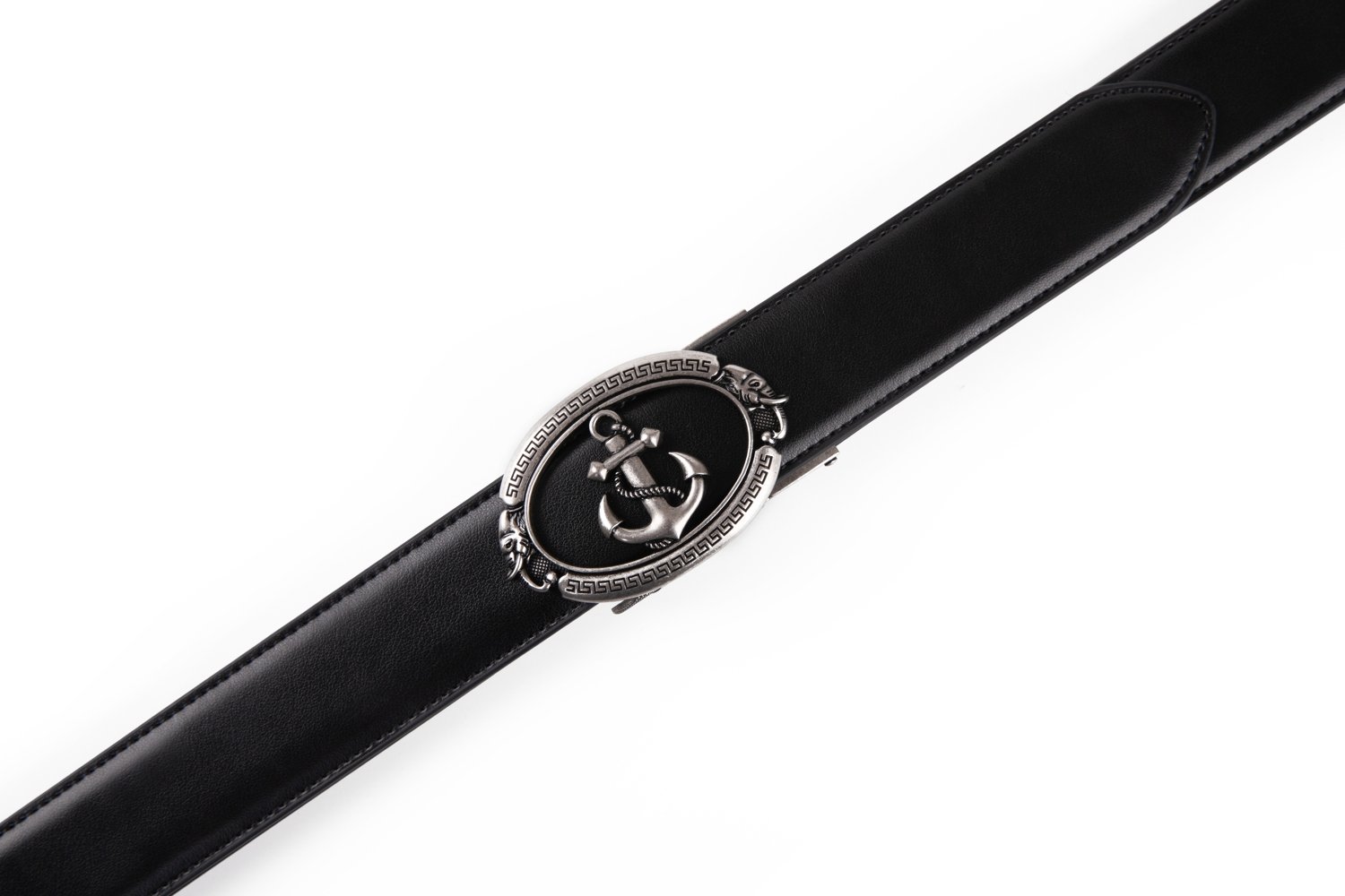 Black Anchor Automatic Buckle Ratchet Mens Leather Belt LA2084 - Image 6