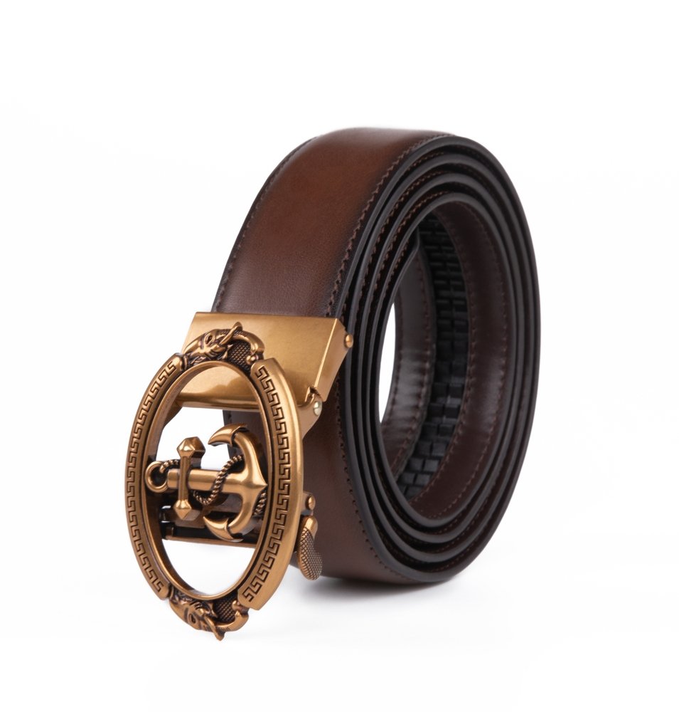 Black Anchor Automatic Buckle Ratchet Mens Leather Belt LA2084 - Image 7