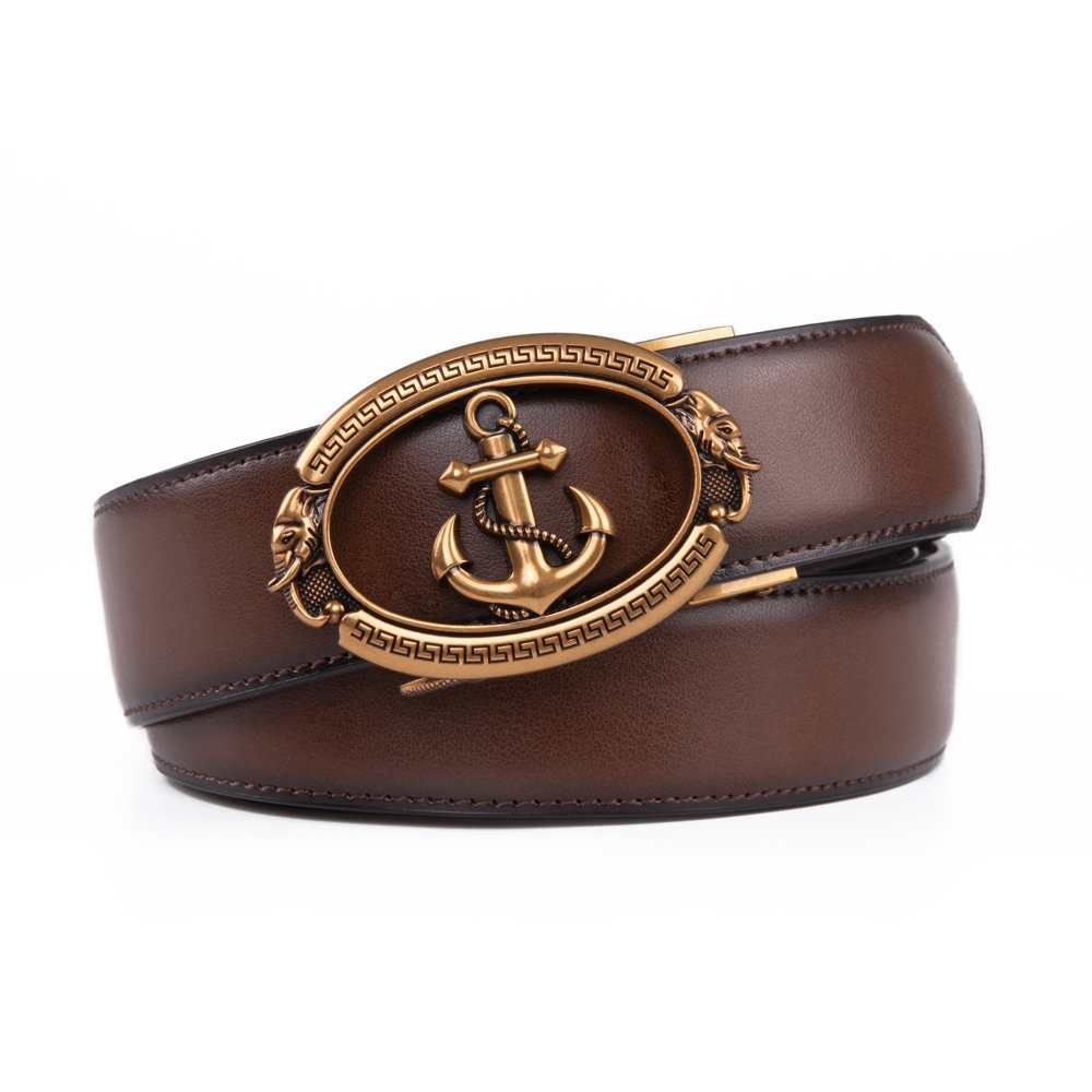 Black Anchor Automatic Buckle Ratchet Mens Leather Belt LA2084 - Image 8