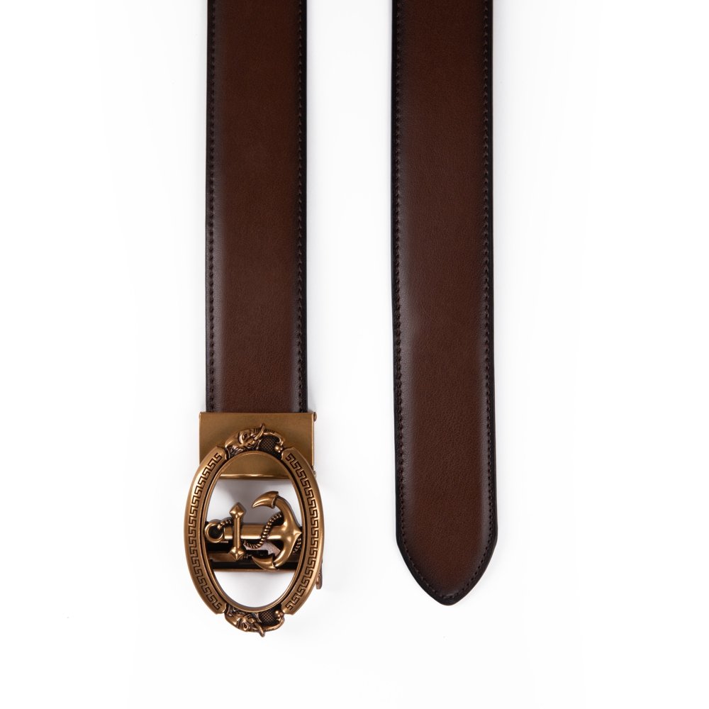 Black Anchor Automatic Buckle Ratchet Mens Leather Belt LA2084 - Image 9