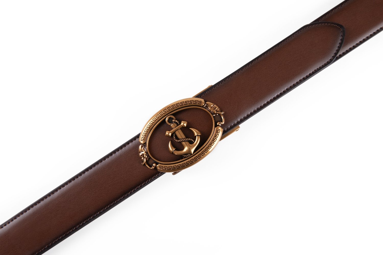 Black Anchor Automatic Buckle Ratchet Mens Leather Belt LA2084 - Image 10