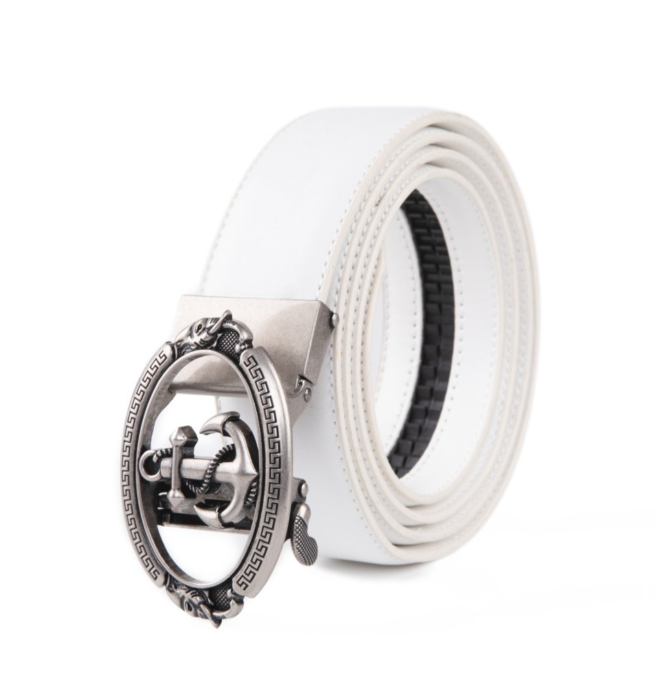 Black Anchor Automatic Buckle Ratchet Mens Leather Belt LA2084 - Image 11