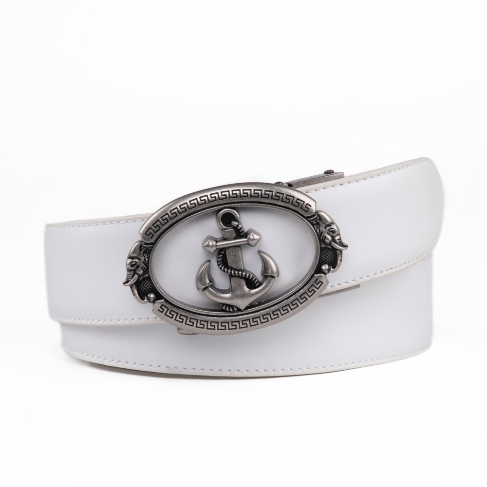 Black Anchor Automatic Buckle Ratchet Mens Leather Belt LA2084 - Image 12
