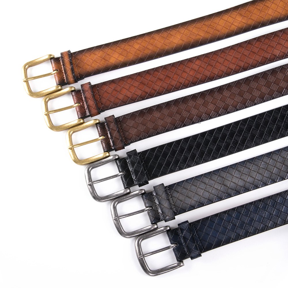 Vintage Antique Lattice Embossed PU Leather Mens Belts LA2086 - Image 2