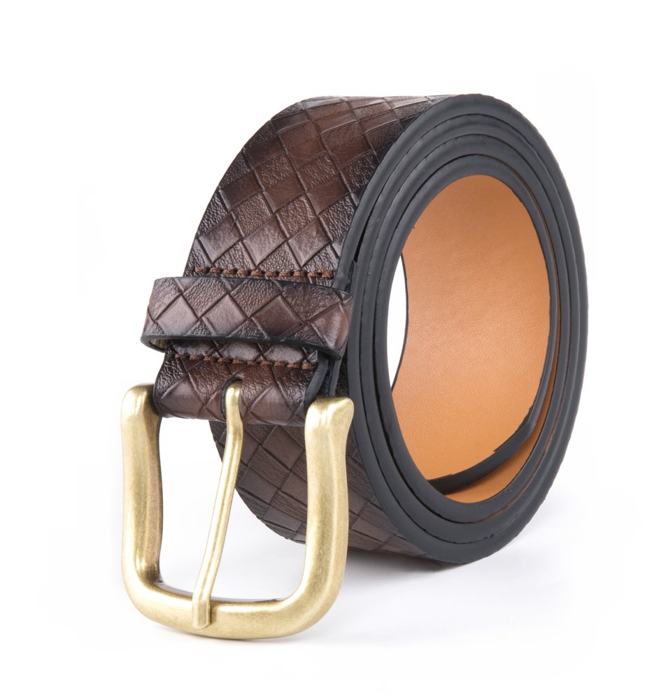 Vintage Antique Lattice Embossed PU Leather Mens Belts LA2086 - Image 7