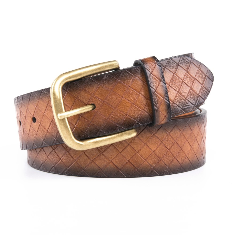 Vintage Antique Lattice Embossed PU Leather Mens Belts LA2086 - Image 12