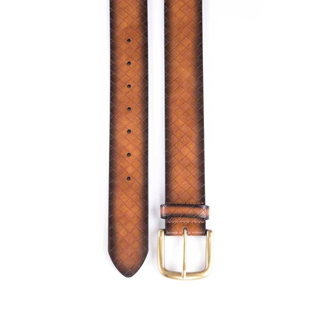Vintage Antique Lattice Embossed PU Leather Mens Belts LA2086 - Image 13