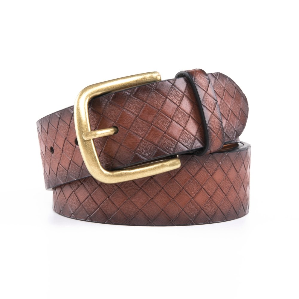 Vintage Antique Lattice Embossed PU Leather Mens Belts LA2086 - Image 20