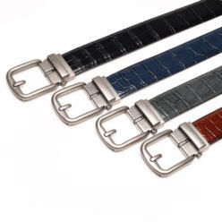 Alternative view of Men's Genuine Leather Crocodile Embossed Ratchet Belt, Adjustable Automatic Buckle Dress Belt LA2112C