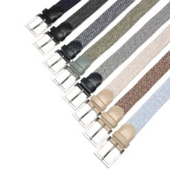 Alternative view of Woven Elastic Leather Trim Single Prong Buckle Belt LA2116