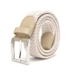 Woven Elastic Leather Trim Single Prong Buckle Belt LA2116