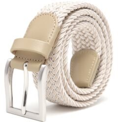 Alternative view of Woven Elastic Leather Trim Single Prong Buckle Belt LA2116