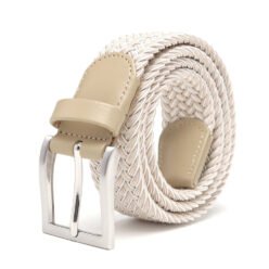 Woven Elastic Leather Trim Single Prong Buckle Belt LA2116