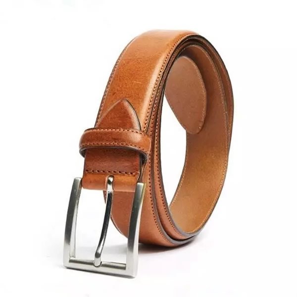 Adjustable Cognac Vintage Full Grain Genuine Leather Belt for Men - Image 2