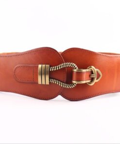 Womens Wilde PU Leather Waist Elastic Belt  for Dresses With Interlocking Buckle