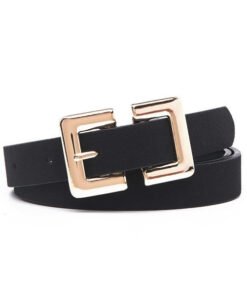 Ladies Genuine Suede Leather Belts for Dresses with Square Metal Pin Buckle