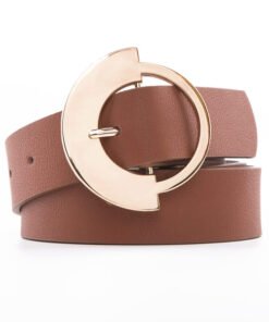 Ladies Plain PU Leather Belts with  Big D Semicircle Metal Buckle