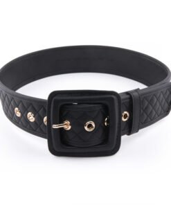 Womens Sewing Thread Rhombus Pattern Stitching PU Leather with Ultralight Square Pin Buckle