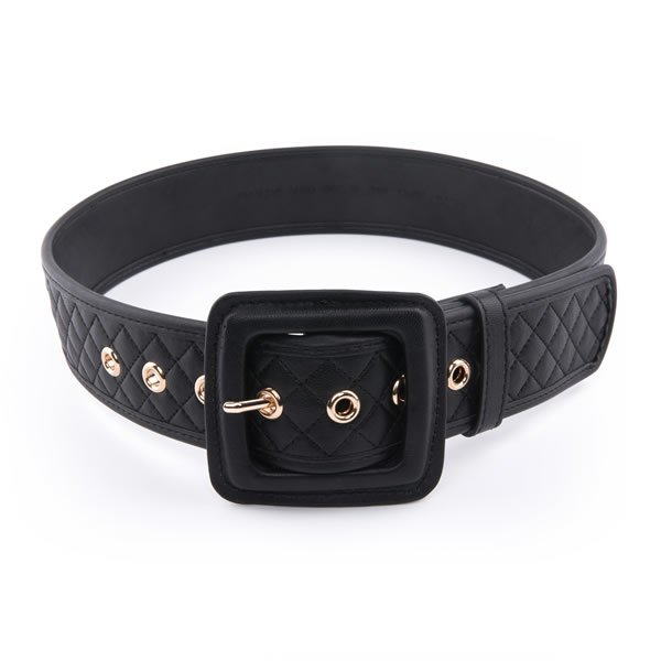 Womens Sewing Thread Rhombus Pattern Stitching PU Leather with Ultralight Square Pin Buckle