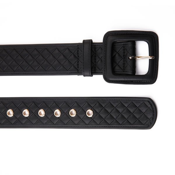 Womens Sewing Thread Rhombus Pattern Stitching PU Leather with Ultralight Square Pin Buckle - Image 3