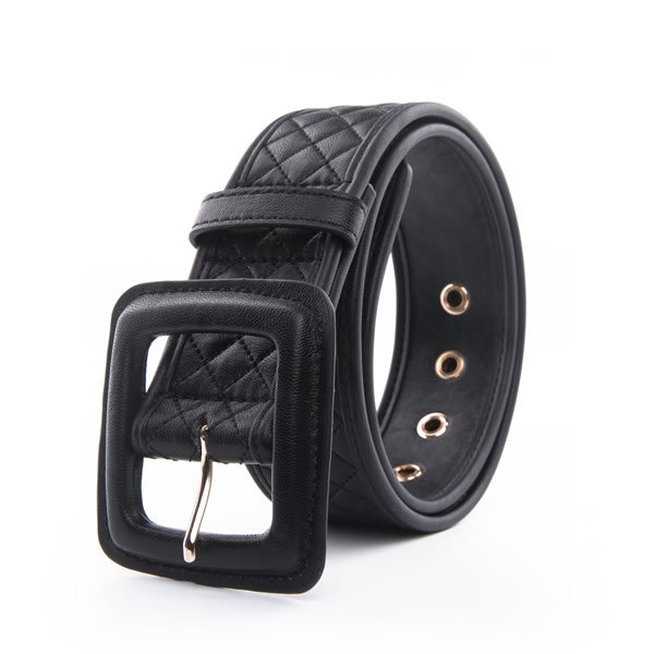 Womens Sewing Thread Rhombus Pattern Stitching PU Leather with Ultralight Square Pin Buckle - Image 4