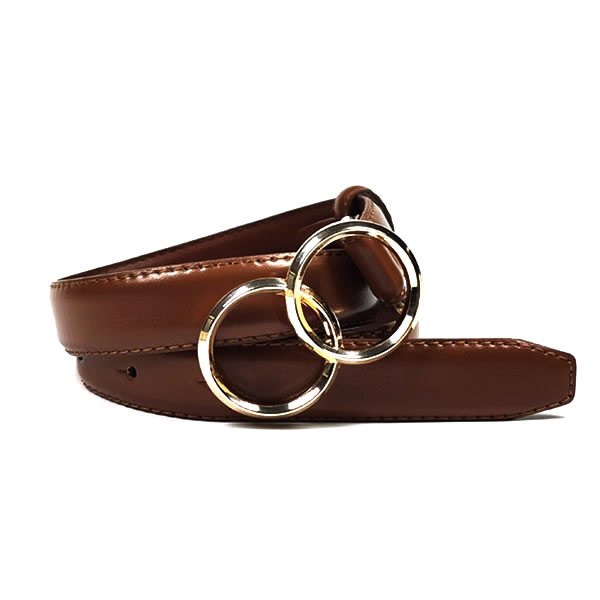 Womens PU Leather Belts with Double O-Ring Buckle for Dresses - Image 3
