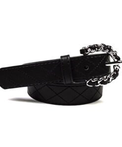 Sewing Thread Ladies Rhombus Pattern Stitching PU Leather Belt with Pin Buckle  for Dress